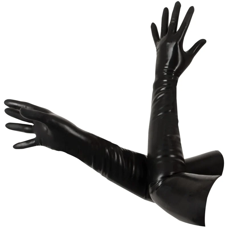 LateX XL Elbow-Length Shiny Latex Gloves - Black, 0.35 mm