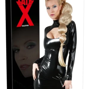 Cottelli Collection Latex Mini Dress XL with Decorative Front Opening, Black