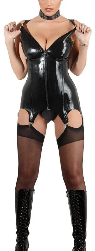 Cottelli Collection Latex Basque Black S - Fitted Waist, Front Zip