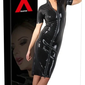 Cottelli Collection Latex Midi Dress with Front Zip, Size L, Black