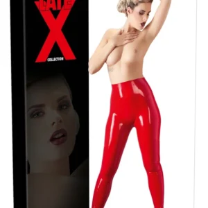 LateX Leggings Red S - High-Waist Glossy Finish, 0.35mm, Natural Latex