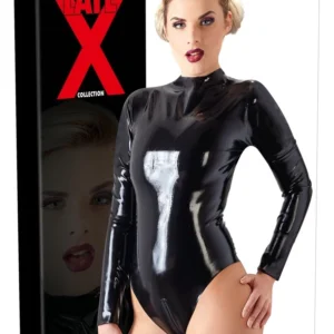 LateX Jet Black Shiny Long Sleeve Bodysuit L 0.35mm Zip System