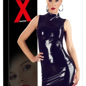 LateX Black Latex Dress 2XL - Sleeveless with Stand-Up Collar