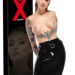 LateX Black Latex Skirt L with Decorative Metal Rings, Knee-Length