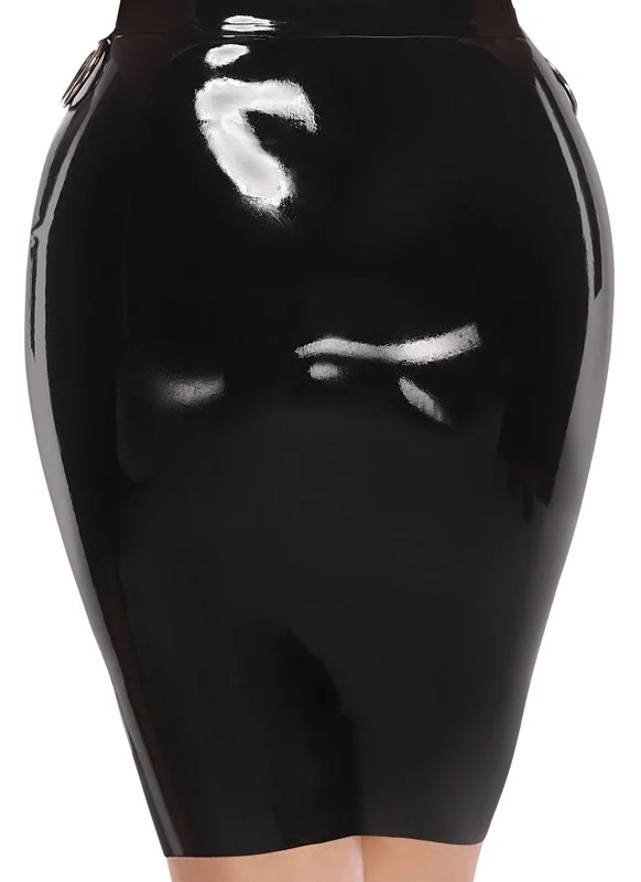 LateX Black Latex Pencil Skirt XL with Decorative Metal Rings
