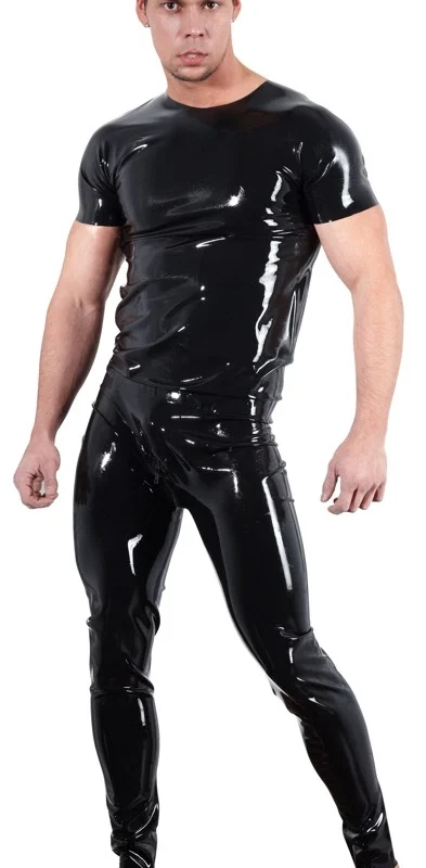 LateX Collection Unisex Latex Shirt 2XL Black, Short Sleeve Classic Fit