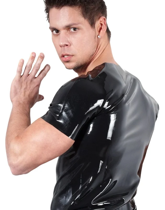 LateX Collection Unisex Latex Shirt 2XL Black, Short Sleeve Classic Fit