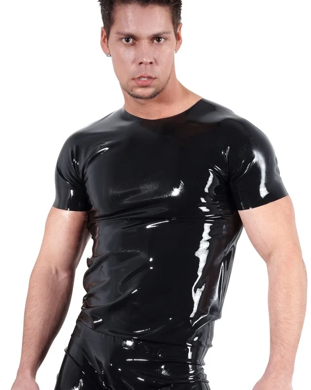 LateX Collection Unisex Latex Shirt 2XL Black, Short Sleeve Classic Fit