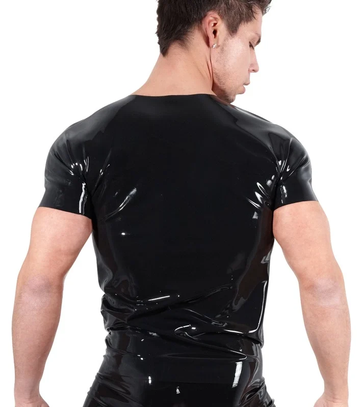 LateX Collection Unisex Latex Shirt 2XL Black, Short Sleeve Classic Fit