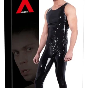 LateX Men's Latex Jumpsuit XL with Full-Length Front Zipper Black