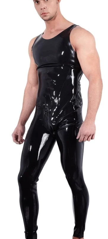LateX Men's Latex Jumpsuit XL with Full-Length Front Zipper Black