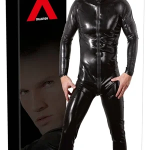 LateX Men's Latex Jumpsuit L - Black, 3-Way Zipper, 0.4mm Material