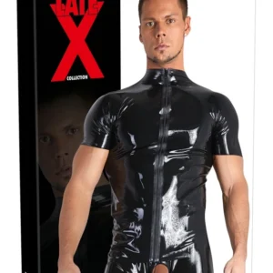 LateX Men's Shirt 2XL Black - Skin-Tight Natural Latex, Front Zip