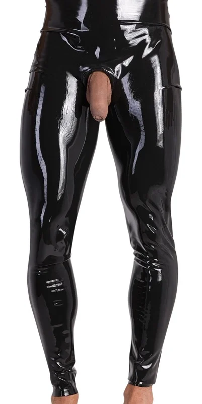 LateX Men's Latex Leggings L with Anatomical Front Opening, Black