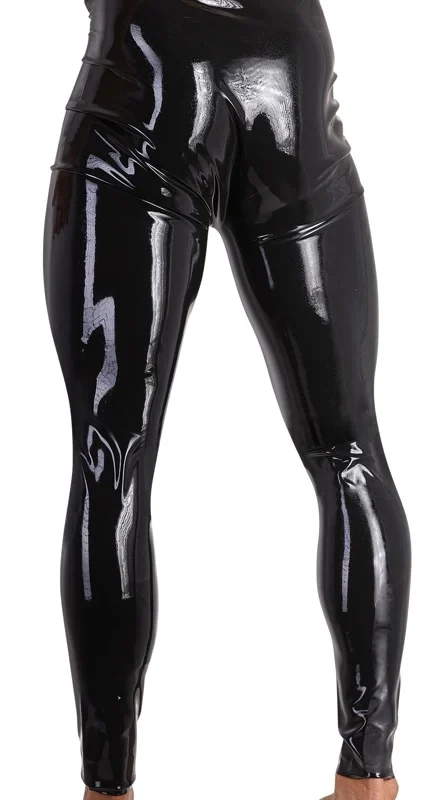 LateX Men's Latex Leggings L with Anatomical Front Opening, Black