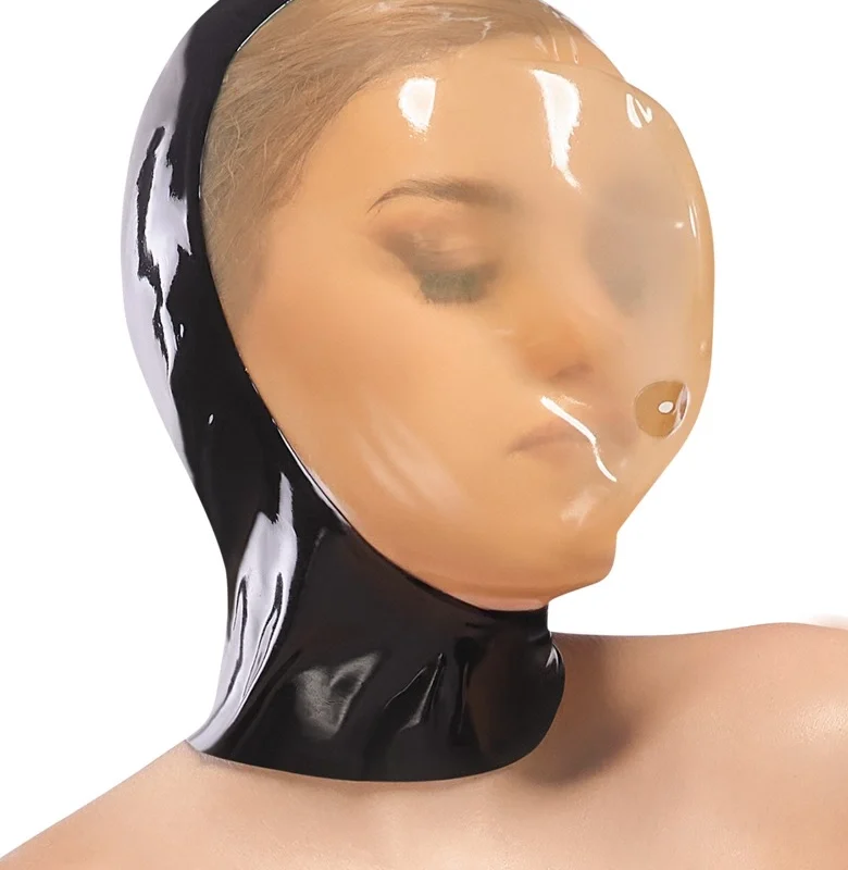 LateX Vacuum Face Mask 0.4mm with Back Zipper Black Latex