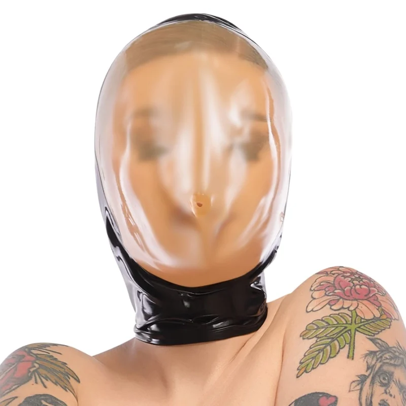 LateX Vacuum Face Mask 0.4mm with Back Zipper Black Latex
