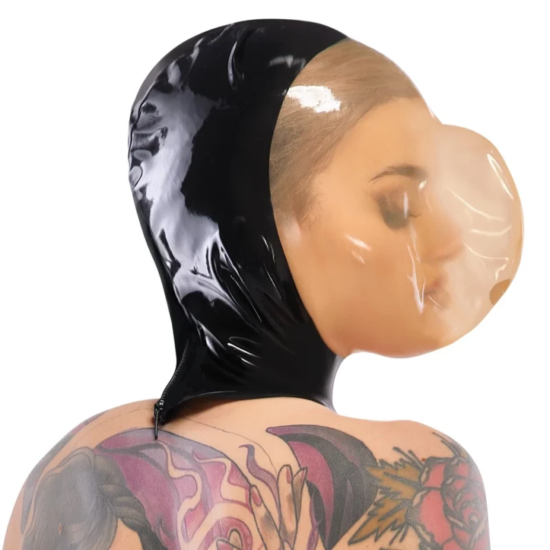 LateX Vacuum Face Mask 0.4mm with Back Zipper Black Latex