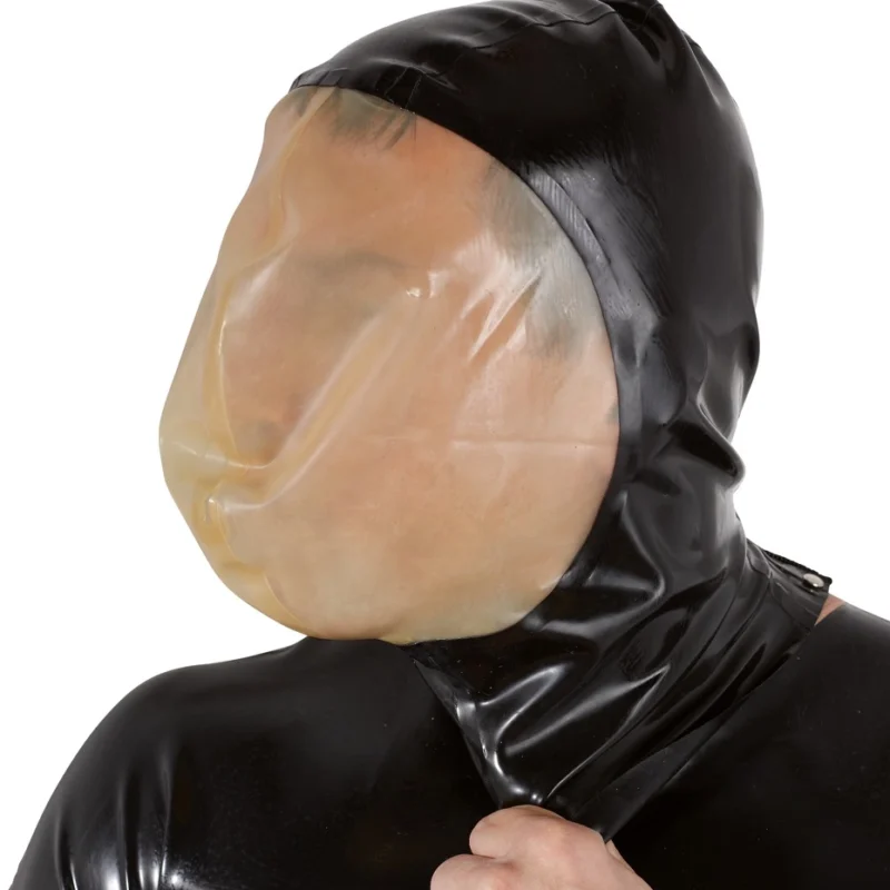 LateX Vacuum Face Mask 0.4mm with Back Zipper Black Latex