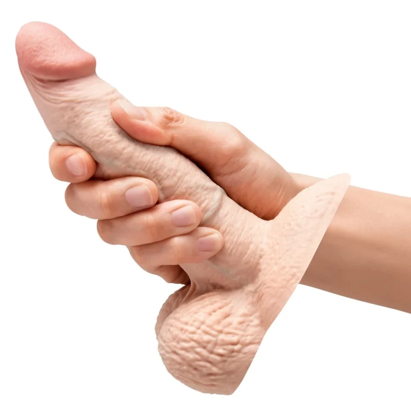 b-Vibe Slipskin 6" Girthy Silicone Model with Suction Cup, Cream