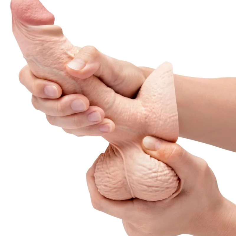 b-Vibe Slipskin 6" Girthy Silicone Model with Suction Cup, Cream