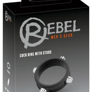 Rebel Silicone Ring with Metal Studs - Adjustable Black Intimate Accessory