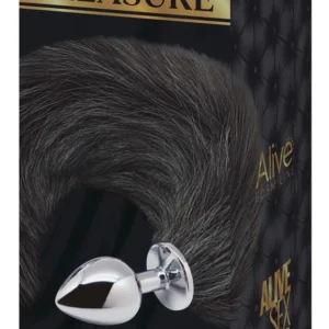 Alive Black & White Fox Tail S - Small Metal Plug with Synthetic Tail
