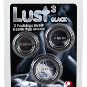 Lust 3 Silicone Intimate Rings Set Black - 3 Sizes