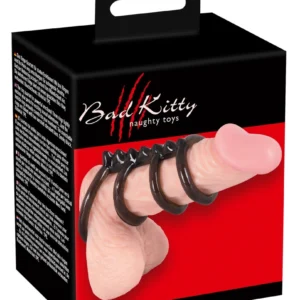 Bad Kitty Set of 4 Connected Intimate Rings Smoky Black TPE 6.5cm