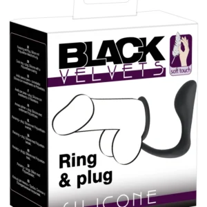 Black Velvets Duo System Silicone Ring & Plug, Black, 10cm