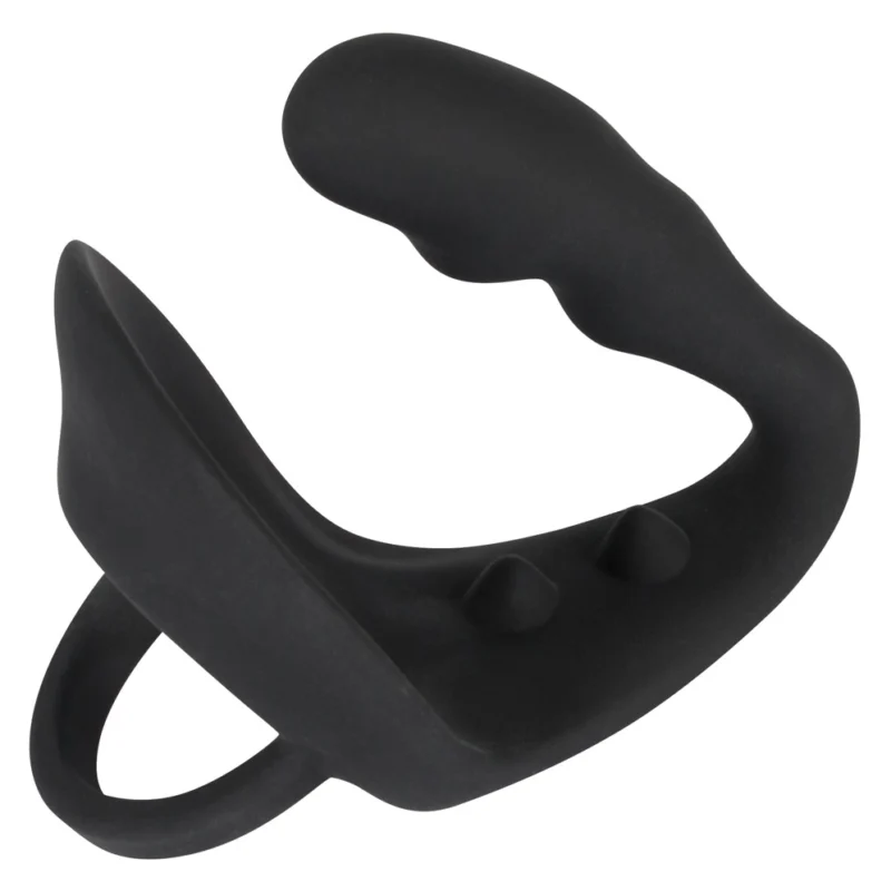 Black Velvets Silicone Intimate Ring with Plug and Perineum Bridge, Black