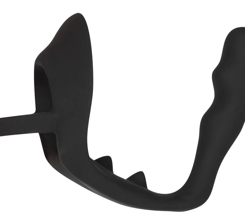 Black Velvets Silicone Intimate Ring with Plug and Perineum Bridge, Black