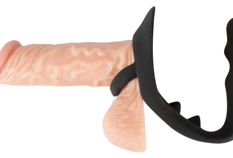 Black Velvets Silicone Intimate Ring with Plug and Perineum Bridge, Black