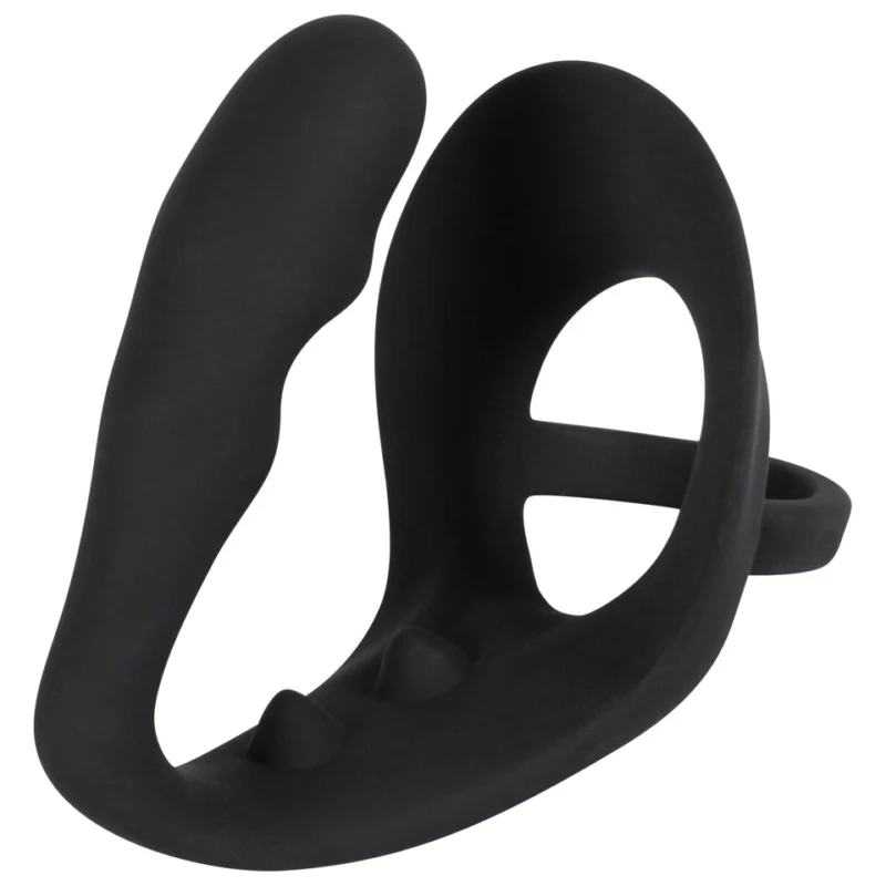 Black Velvets Silicone Intimate Ring with Plug and Perineum Bridge, Black