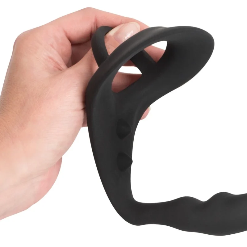 Black Velvets Silicone Intimate Ring with Plug and Perineum Bridge, Black