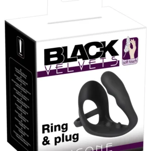 Black Velvets Silicone Intimate Ring with Plug and Perineum Bridge, Black