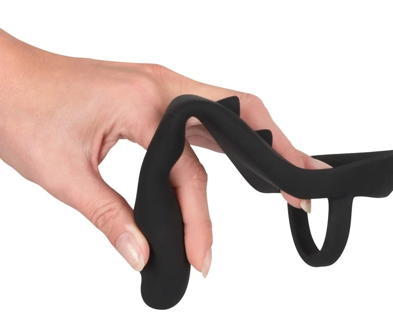 Black Velvets Silicone Intimate Ring with Plug and Perineum Bridge, Black
