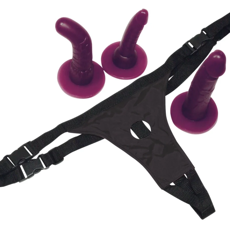Bad Kitty Adjustable Strap-On Set Purple, 3 Interchangeable Attachments