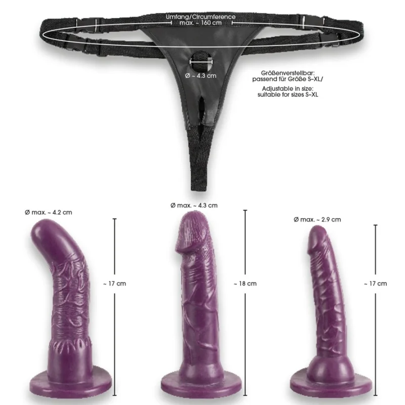 Bad Kitty Adjustable Strap-On Set Purple, 3 Interchangeable Attachments