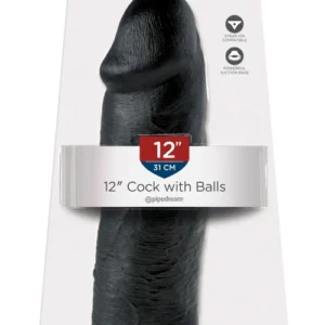 King Cock Model 12'' Black - Anatomical System with Suction Base