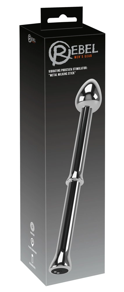 Rebel Metal Milking Stick - Rechargeable Prostate System, Silver, 26.5cm