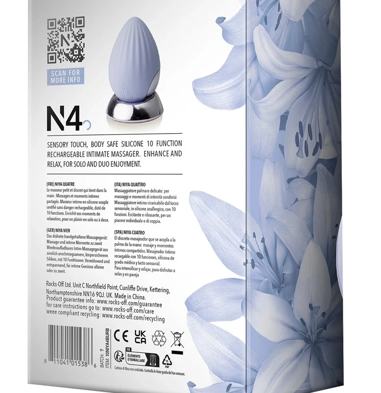 Rocks Off NIYA 4 Compact Rechargeable Lay-On Massager, Pink, 7 cm