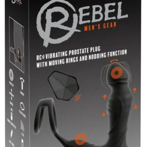 Rebel RC vibruojantis kištukas su judančiais žiedais ir linkčiojančiu antgaliu, juodas, 14,5 cm