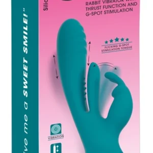 Sweet Smile Rabbit Vibrator with Thrust Function & Flicking Tongue 25cm Pink