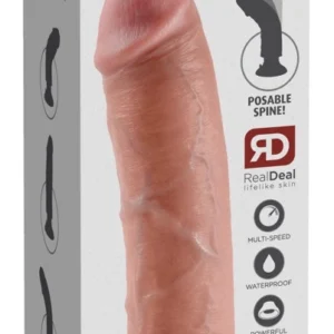 King Cock 8" Bendable Vibrating Model with Suction Cup, Beige, 25 cm