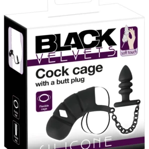 Black Velvets Silicone Intimate Cage Set with Grooved Plug & Chain 11.5cm