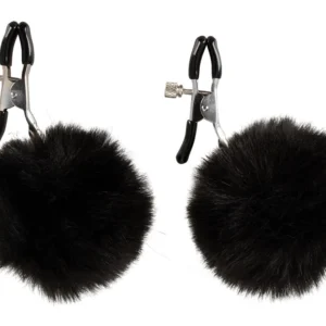 Magic Shiver Adjustable Nipple Clamps with Black Pom Pom Accents