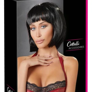 Cottelli Collection Black Chin-Length Bob Wig Adjustable 28cm
