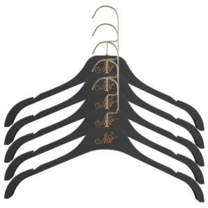 NOIR Handmade Velvet Clothes Hangers Gold Hook 43cm Set of 5 Black