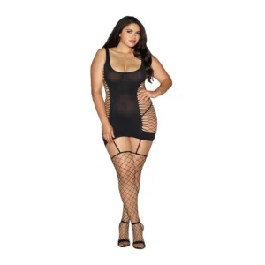 Dreamgirl Opaque Diamond Net Garter Dress Black - One Size